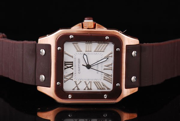 Cartier Santos 100 w20121u2 Black Rubber Strap Mens 29x40mm Watch watches