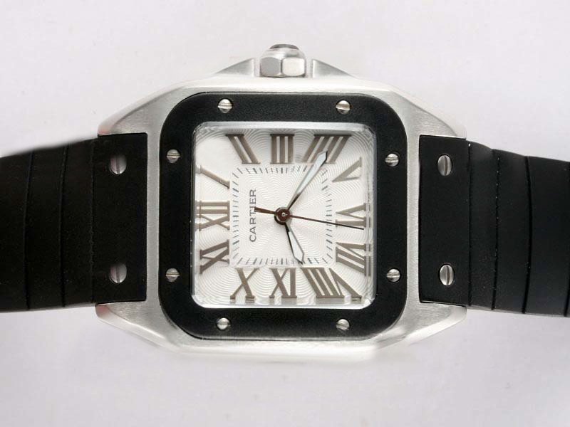 Cartier Santos 100 w20121u2 Square Stainless Steel Case White Dial Watch watches