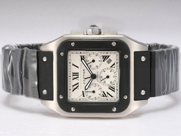 Cartier Santos 100 w20121u2 Stainless Steel Case Mens Rubber Bezel Watch watches
