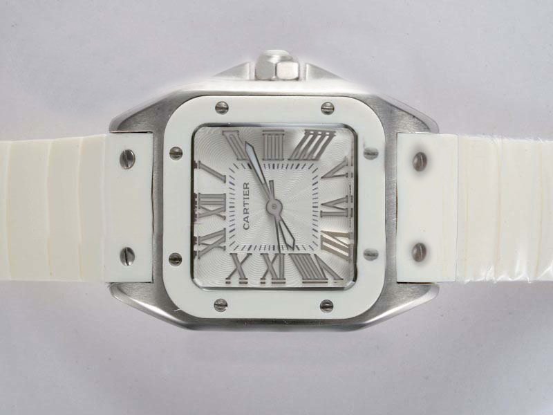 Cartier Santos 100 W20122U2 Quartz Stainless Steel Bezel White Dial Watch watches
