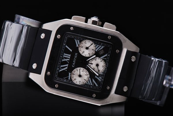 Cartier Santos 100 W2020005 Square Black Dial Stainless Steel Case Watch watches