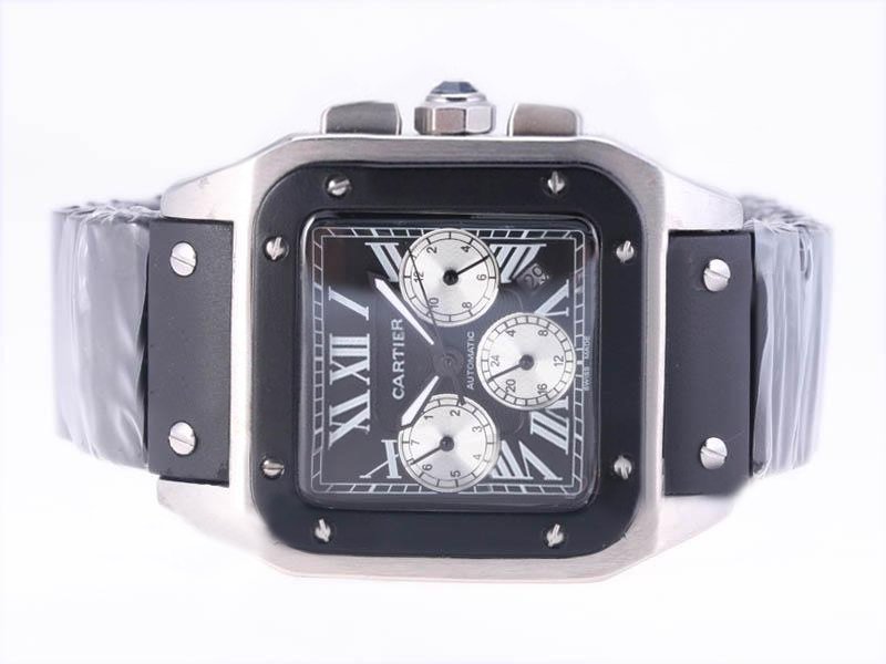 Cartier Santos 100 W2020008 38x38mm Mens Black Rubber Strap Watch watches