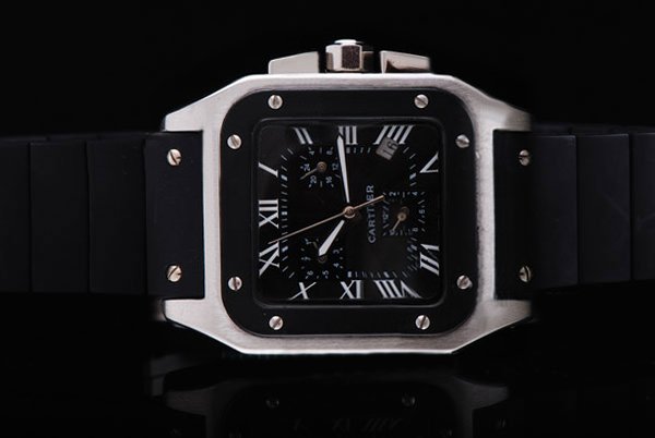 Cartier Santos 100 W2020008 Automatic Rubber Bezel Black Dial Watch watches