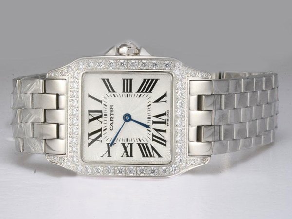 Cartier Santos 100 W25065Z5 White Dial Stainless Steel Bezel Quartz Watch watches