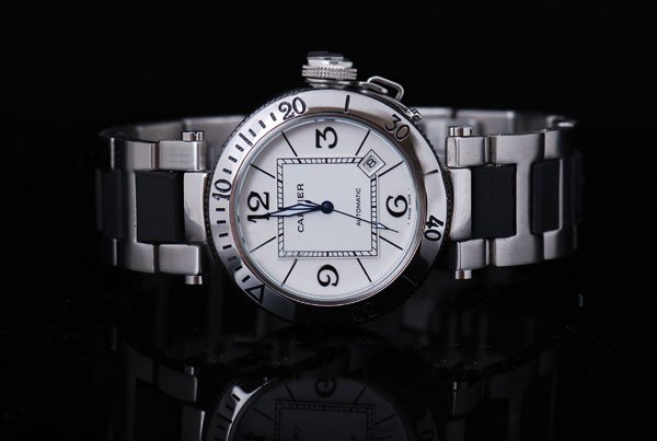 Cartier Santos 100 W3109255 Silver Stainless Steel Strap White Dial Stainless Steel Bezel Watch watches