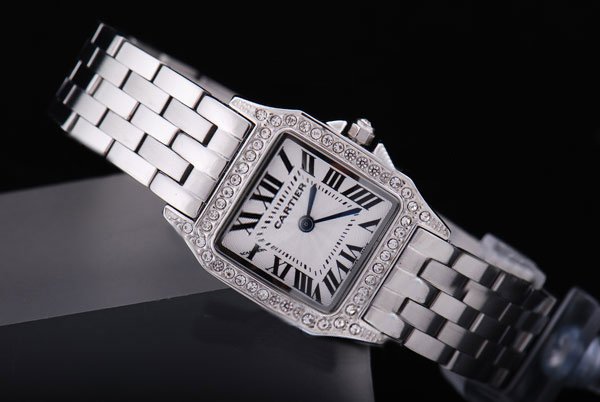 Cartier Santos 100 wf9003y8 Silver Stainless Steel Strap Stainless Steel Bezel White Dial Watch watches