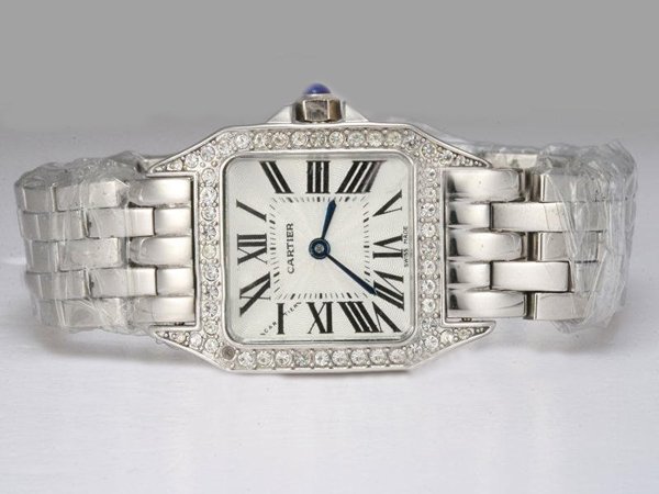 Cartier Santos 100 wf9003y8 Womens Diamond Bezel Quartz Watch watches