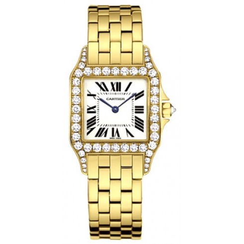 Cartier Santos Demoiselle Silver Dial 18kt Yellow Gold Diamond Watch WF9002Y7 watches