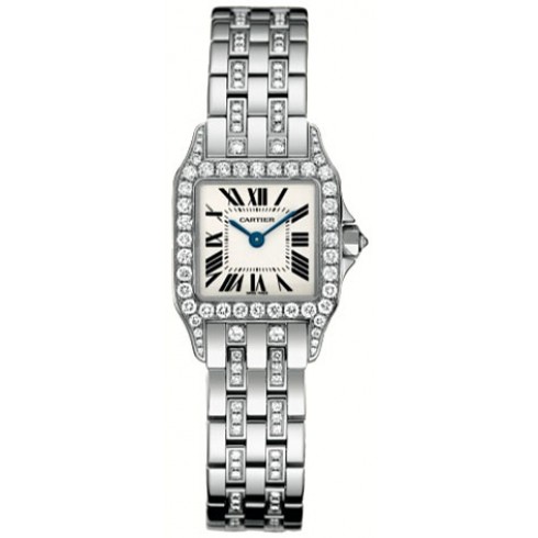Cartier Santos Demoiselle Silver Dial White Gold Diamond Ladies Watch WF9003YC watches