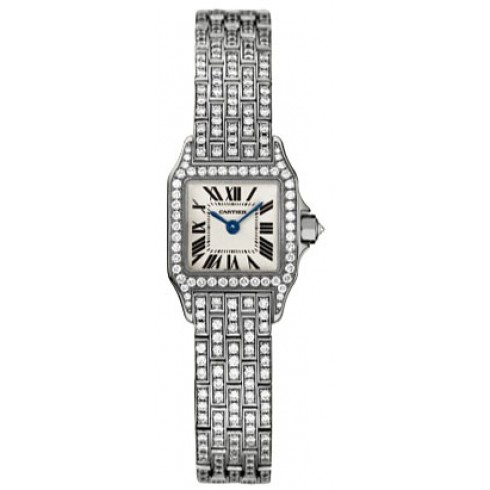 Cartier Santos Demoiselle Silver Dial White Gold Diamond Ladies Watch WF9005YA watches