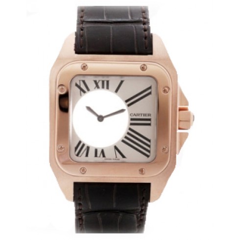 Cartier Santos Mysterieuse 18k Rose Gold and Alligator Leather Unisex Watch W20115Y1 watches