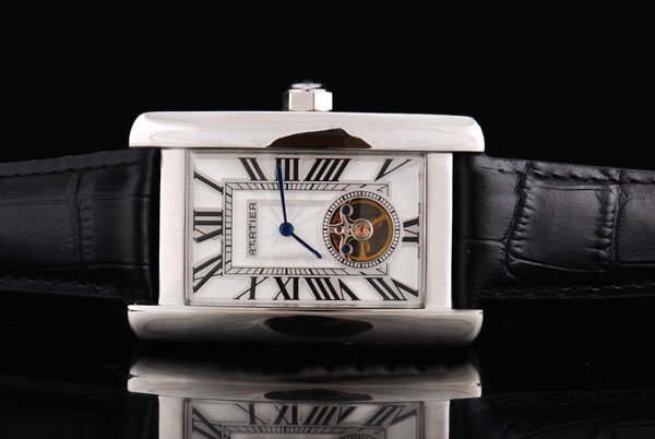 Cartier Tank 2564 Red Dial Rectangle Black Crocodile Leather Strap Watch watches