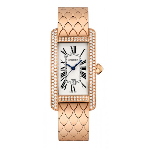 Cartier Tank Americaine Silver Dial 18K Rose Gold Diamond Ladies Watch WB710010 watches