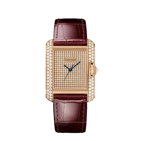 Cartier Tank Anglaise 18k Pink Gold Dial Set with Diamonds watches