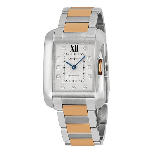 Cartier Tank Anglaise Automatic Silver Dial 18kt Pink Gold and Stainless Steel Ladies Watch WT100025 watches