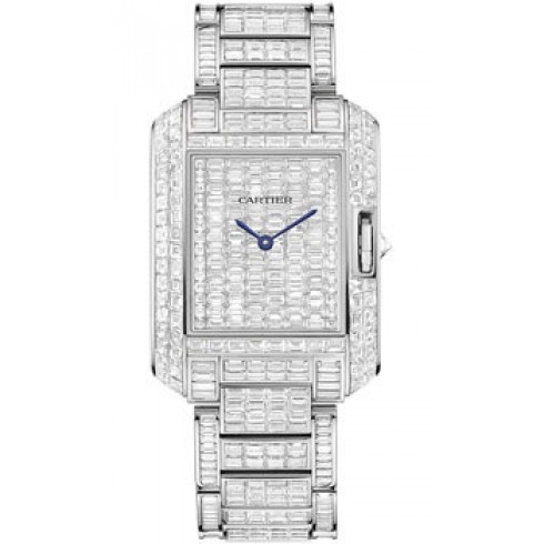 Cartier Tank Anglaise Baguette Diamond Pave Dial 18kt White Gold Unisex Watch HPI00585 watches
