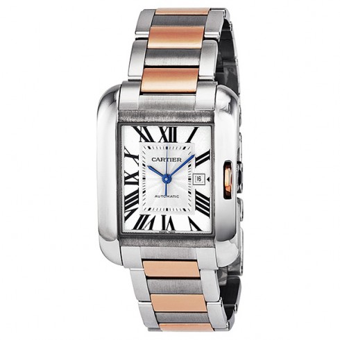 Cartier Tank Anglaise Medium Automatic Silver Dial 18 kt Rose Gold and Steel Unisex Watch W5310007 watches