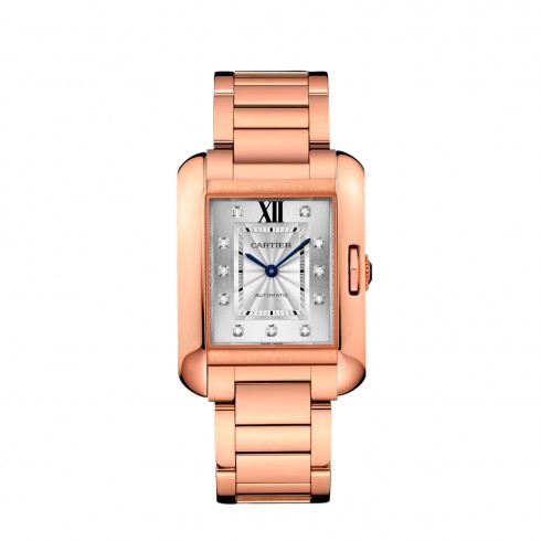 Cartier Tank Anglaise Silver Dial 18K Pink Gold Diamond Ladies Watch WJTA0005 watches