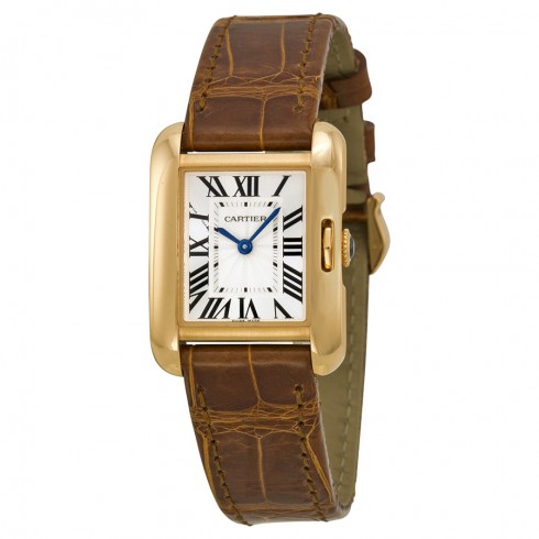 Cartier Tank Anglaise Silver Dial 18k Rose Gold Brown Leather Small Ladies Watch W5310027 watches