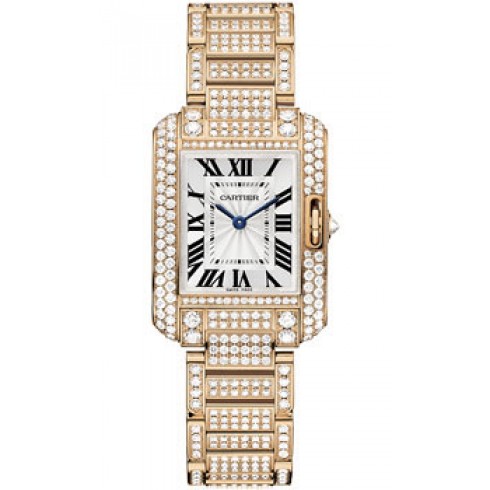 Cartier Tank Anglaise Silver Dial 18kt Pink Gold Diamond Ladies Watch HPI00558 watches