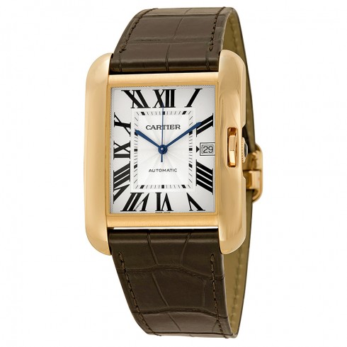 Cartier Tank Anglaise Silver Dial 18kt Rose Gold Brown Leather Men's Watch W5310004 watches