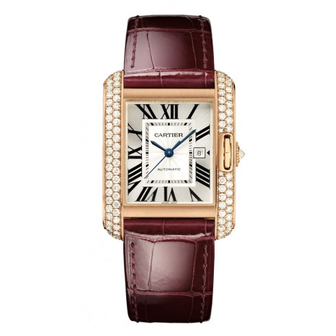 Cartier Tank Anglaise Silver Dial 18kt Rose Gold Diamond Brown Leather Men's Watch WT100016 watches