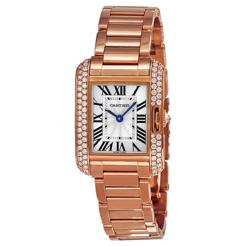 Cartier Tank Anglaise Silver Dial 18kt Rose Gold Diamond Ladies Watch WT100002 watches