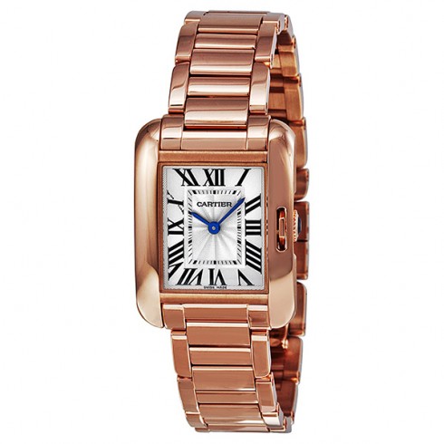 Cartier Tank Anglaise Silver Dial 18kt Rose Gold Ladies Watch W5310013 watches