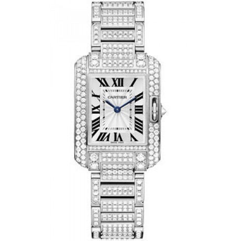 Cartier Tank Anglaise Silver Dial 18kt White Gold and Diamond Ladies Watch HPI00559 watches