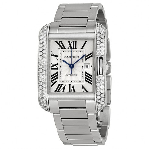 Cartier Tank Anglaise Silver Dial 18kt White Gold Diamond Ladies Watch WT100009 watches