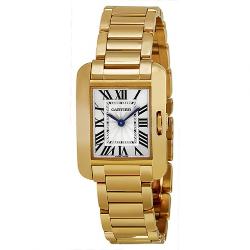 Cartier Tank Anglaise Silver Dial 18kt Yellow Gold Ladies Watch W5310014 watches