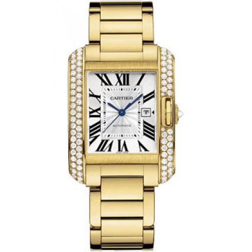 Cartier Tank Anglaise Silver Dial 18kt Yellow Gold Men's Watch WT100006 watches