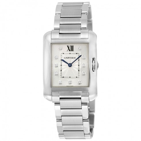 Cartier Tank Anglaise Silver Dial Diamond Stainless Steel Ladies Watch W4TA0004 watches