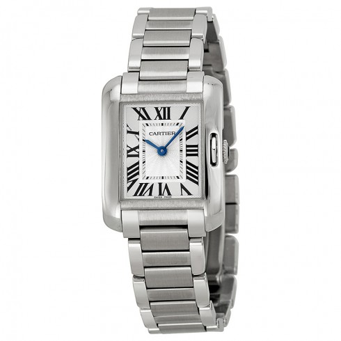 Cartier Tank Anglaise Silver Dial Stainless Steel Bracelet Ladies Watch W5310022 watches