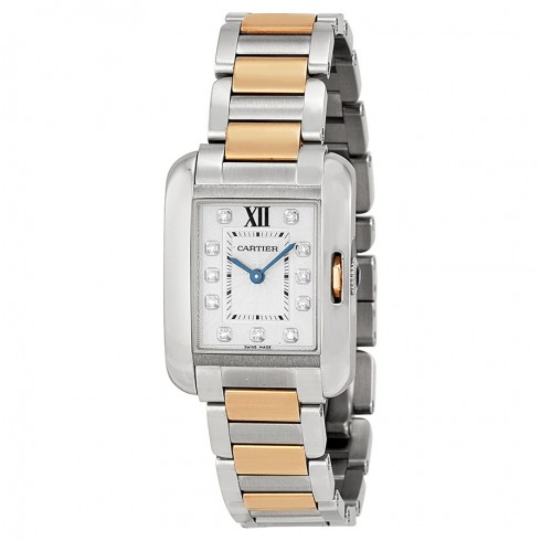 Replica Cartier Tank Anglaise Small Silver Dial Stainless Steel 18kt Rose Gold Ladies Watch WT100024 Watch