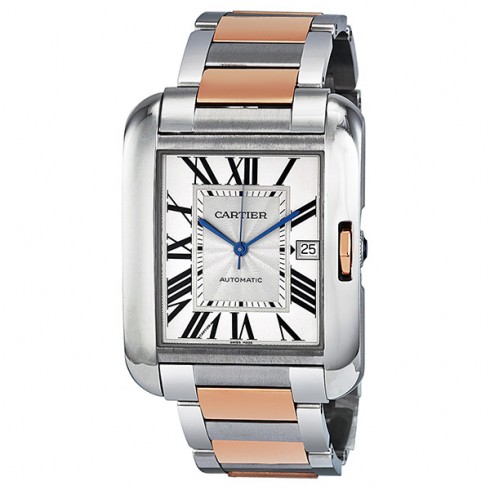 Cartier Tank Anglaise XL Automatic Silver Dial 18 kt Rose Gold and Steel Men's Watch W5310006 watches