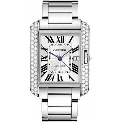 Cartier Tank Anglasie Silver Lacquered Flinque Dial 18kt Rhodiumised White Gold Men's Watch WT100010 watches
