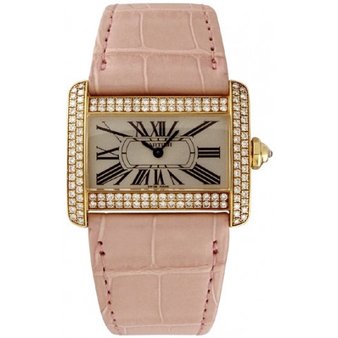 Cartier Tank Divan 18kt Yellow Gold Diamond Pink Mini Ladies Watch WA301071 watches