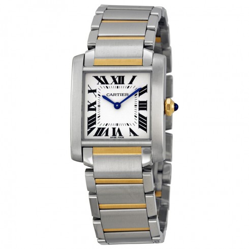 Cartier Tank Francaise Silver Dial 18Kt Yellow Gold Steel Ladies Watch W2TA0003 watches