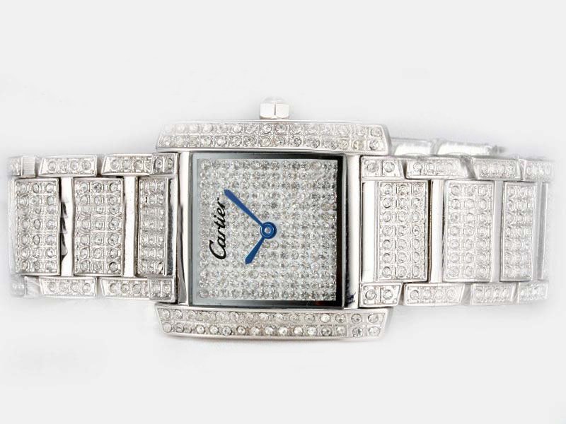 Cartier Tank ID49345 Womens Stainless Steel with Diamond Bezel Stainless Steel Case Watch watches