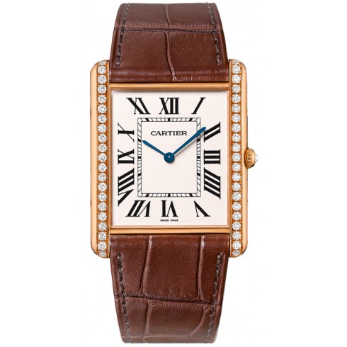 Cartier Tank Louis Silver Dial Brown Leather Diamond Men's Watch WT200005 watches
