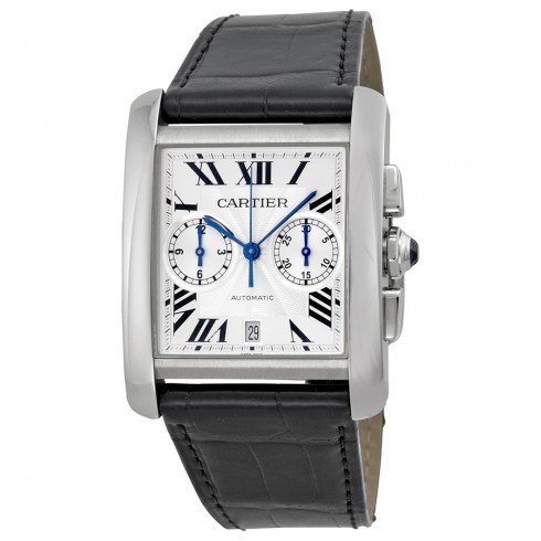 Cartier Tank MC Chronograph Silver Dial Black Leather Ladies Watch W5330007 watches