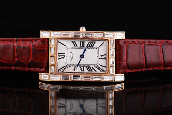 Cartier Tank W2601556 Womens Red Crocodile Leather Strap Rectangle Watch watches
