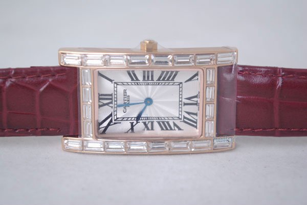 Cartier Tank w2603156 Mens Red Crocodile Leather Strap Rectangle Watch watches