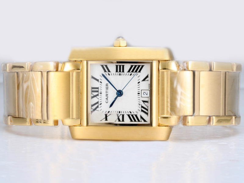 Cartier Tank W50002N2 Stainless Steel with 18k Gold Bezel White Dial Watch watches