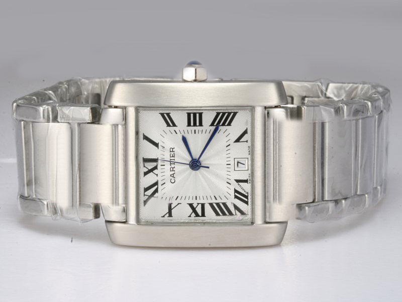 Cartier Tank w51002Q3 White Dial Silver Rubber Strap Square Watch watches