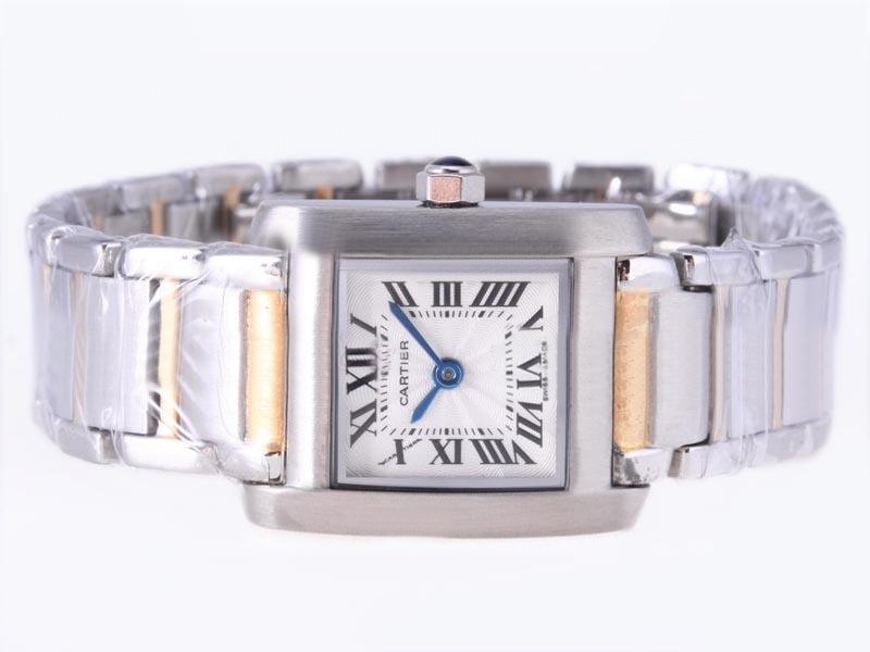Cartier Tank W51005Q4 Stainless Steel Bezel Silver Stainless Steel Strap White Dial Watch watches