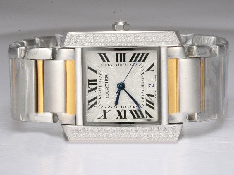 Cartier Tank W51005Q4 White Dial Rectangle Silver 18k Gold Strap Watch watches