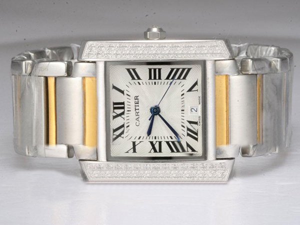 Cartier Tank W51007Q4 Silver Stainless Steel Strap White Dial Square Watch watches