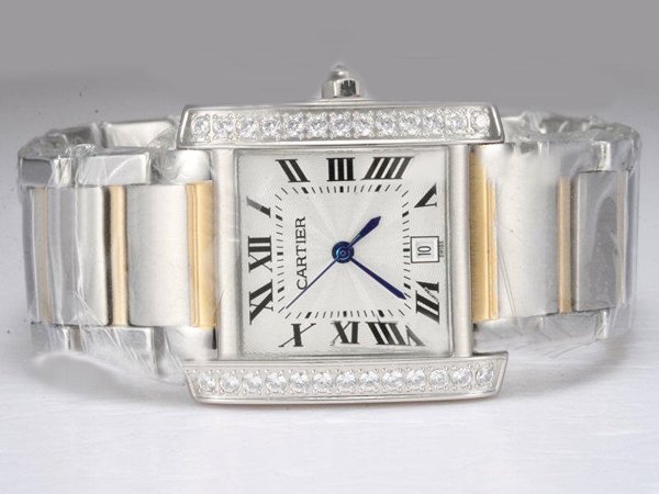 Cartier Tank w51012Q4 Stainless Steel with Diamond Bezel Quartz White Dial Watch watches